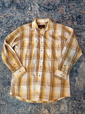 Walls Men’s Ranch Wear Plaid Western Tan yellow Long Sleeve Button Down Shirt m